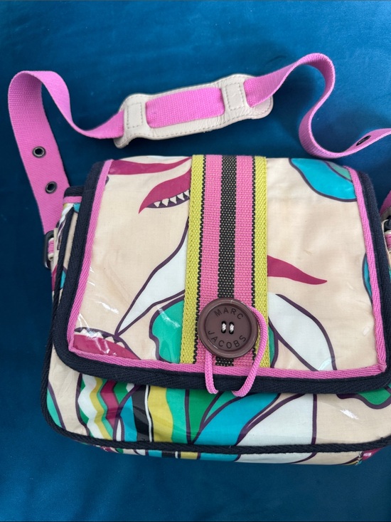 Marc Jacobs Handbags - Marc Jacobs Floral Canvas Crossbody with Pink Strap and Teal Accents